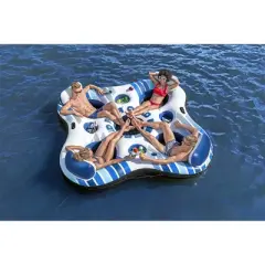 Bestway 43115E CoolerZ Rapid Rider 101" 4 Person Inflatable Water Island Lounge River Raft Lake Float Tube with 4 Cupholders and 2 Built-In Coolers