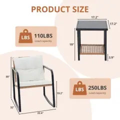 MyDepot 3 Pieces Rocking Bistro Set,Small Wicker Patio Furniture Set