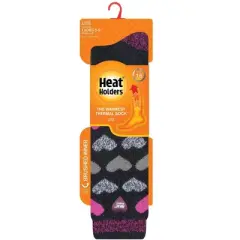 Heat Holders Lite Women's Lite Laura Jacquard Hearts Long Sock  Black/charcoal Us 5-9| Size Women's 5-9 - Black/charcoal