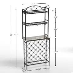 DOMETOUR Industrial Wine Rack Bar Table, 3-Tier Liquor Bottle and Glass Holder with Storage, Metal & Wood Organizer for Home Kitchen & Dining Room