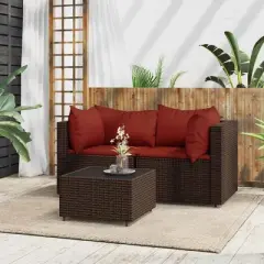 vidaXL Patio Lounge Set Brown Poly Rattan Compact Adjustable Feet