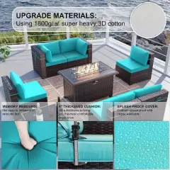 ALAULM 11PCS Outdoor Patio Furniture Set,PE Rattan Sectional Sofa Patio Conversation Sets with Fire Pit Table