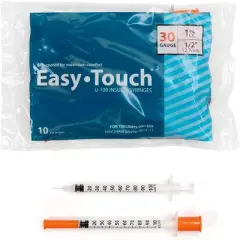 Easy Touch Insulin Syringes 30 Gauge 1mL 12.7mm, 100 Ct