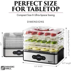 Magic Mill Food Dehydrator 5 Stackable Stainless Steel Trays, Digital Timer, BPA-Free