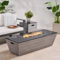 Langton Rectangular 56" Light Weight Concrete Gas Fire Pit with Tank Holder Dark Gray - Christopher Knight Home