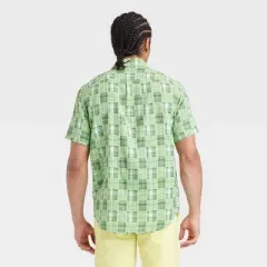 Houston White Adult Short Sleeve Madras Plaid Woven Button-Down Shirt - Green