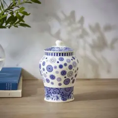 Spode Blue Italian Brocato Porcelain Ginger Jar - 5-Inch Decorative Lidded Accent with Imari Border in Classic Blue & White for Traditional