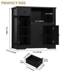 Whizmax Microwave Cabinet, Modern Buffet with Glass Doors & Adjustable Shelf, Wooden Sideboard with Storage Drawers & Wide Top for Dining/Living Room