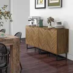 HOMCOM Sideboard Accent Storage Cabinet Double Door Kitchen Cupboard with 3 Level Adjustable Shelf Set of 2 Walnut