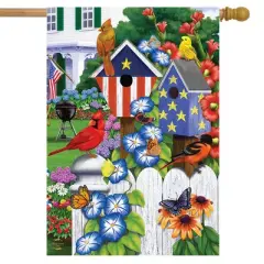 American Garden Birds House Flag Patriotic Floral 28" x 40" Briarwood Lane
