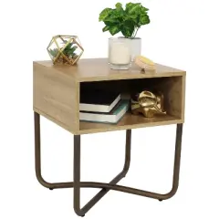 Sunnydaze Indoor Industrial-Style Nightstand with Open Shelf - MDP - Brown