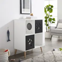 Sam's Pets Convertible 37" Cat Tree End-Table Shelf In Black And White