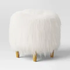Holley Mongolian Fur/Wood Ottoman Cream - Threshold&trade;: Padded, No Assembly, Plywood Frame