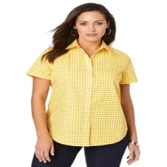 Jessica London Women&rsquo;s Plus Size Short Sleeve Stretch Cotton Poplin Shirt