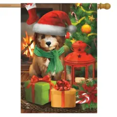 Waiting For Santa Christmas House Flag Puppy Presents 28" x 40" Briarwood Lane
