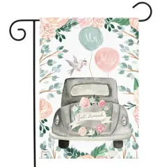 Just Married Floral Burlap Garden Flag Wedding Mr. & Mrs. 18" x 12.5" Briarwood Lane