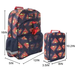 Superman Logo All-Over Print 16" Premium Backpack & Lunch Kit Set
