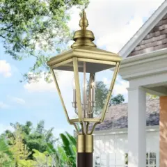 Livex Lighting Adams 3 - Light Post Light in  Antique Brass/Brushed Nickel