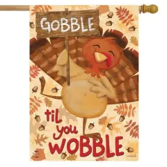 Gobble Turkey Thanksgiving House Flag Holiday Humor 28" x 40" Briarwood Lane