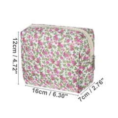 Unique Bargains Portable Peony Cosmetic Bag White Pink 1 Pc