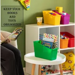 Basicwise 6-pc Assorted Color Plastic Storage Bins Versatile Book Magazine & File Holders for Classroom Office