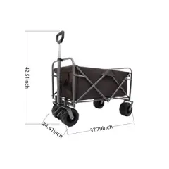 DSVIMOY Outdoor Serving Carts, Portable Folding Beach Wagons with Wheels, Collaspible Cart with Handle, Brown, 37.79"*24.41"*42.51"