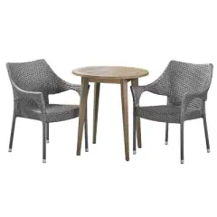 Louisa 3pc Acacia & Wicker Bistro Set - Gray - Christopher Knight Home