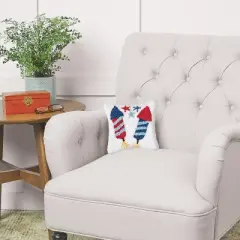 C&F Home 8" x 8" Fireworks Red White and Blue Hooked Americana July 4th Throw Pillow