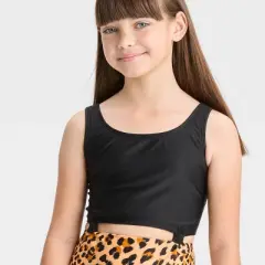 Girls' Leopard Print Knotted One Piece Swimsuit - art class&trade; Black