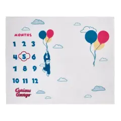 NoJo Welcome to the Universe Baby Curious George White, Blue, Red, and Yellow Balloons and Clouds Super Soft Milestone Baby Blanket