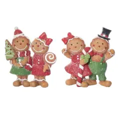 Transpac Resin Gingerbread Couple Figurine Set of 2 - Charming Christmas Decorative Objects for Holiday Cheer
