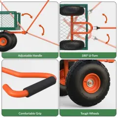 500lb Steel Garden Cart, 3-in-1 Folding Utility Wagon with Detachable Side Panels, 180&deg; Swivel Handle & 10" Tires for Outdoor, Yard, Lawn & Garden