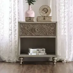 Del Grande USB Outlet Nightstand Antique White/Beige - HOMES: Inside + Out