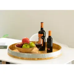 Vintiquewise Large Barrel Head Decorative Storage Serving Tray