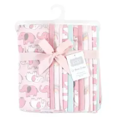 Hudson Baby Infant Girl Cotton Flannel Burp Cloths Bundle, Girl New Elephant, One Size