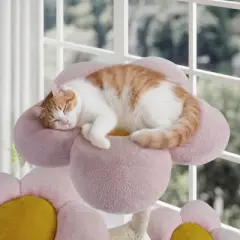 Sandinrayli Plush Flower Cat Tree, Bloomy Sisal Cat Tower, Large, 57-in