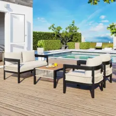 Multi-person Outdoor Iron Sofa Set with A table, Rattan Decoration, Waterproof, Rust-proof, Suitable for Garden, Lawn Use