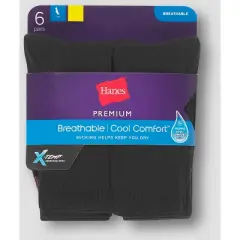 Hanes Premium Women's 6pk Cool Comfort Lightweight Crew Socks - Black 8-12: Midweight Knit, Banded Cuff
