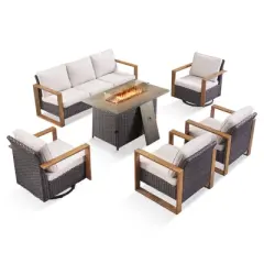Buenhomino 8 Piece Patio Furniture Set with 41" Fire Pit Table Wicker Rattan Patio Sectional Sofa Set Outdoor Seating Furniture with Thickened Cushion