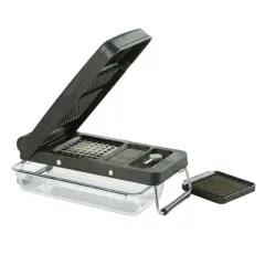 PL8 Professional Chopper Black: Manual Food Chopper & Slicer, 3 Blades, Dishwasher-Safe, Polyoxymethylene, ABS, Stainless Steel