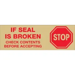 Tape Logic Pre-Printed Carton Sealing Tape "Stop If Seal Is Broken..." 2.2 Mil 2 T902P01T6PK