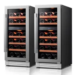 Ca'Lefort Dual 15" Dual Zone Wine Fridge Combo,56 Bottle Wine Cooler Refrigerator,Freestanding or Built-in for Kitchen Office