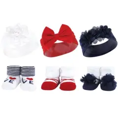 Hudson Baby Infant Girl 12Pc Headband and Socks Giftset, Navy Red, One Size