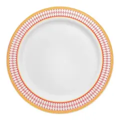 Smarty Had A Party 10.25" White w/ Red and Gold Rim Plastic Dinner Plates - 120 pcs