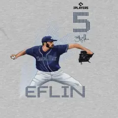 MLBPA Men's Eflin Pw Licensed Mlb Eflin Tampa Bay Baseball Portrait Short Sleeve Graphic Cotton T-Shirt - Sport Grey S