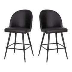 Emma and Oliver Modern Upholstered Dining Stools with Contoured Backs & Powder Coated Steel Legs with Floor Glides - Set of 2
