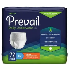 Prevail Daily Underwear Extra Disposable Underwear Pull On with Tear Away Seams Large, PV-513, Extra, 72 Ct