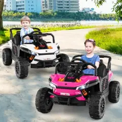 Costway 12V Kids Ride on Truck with Parental Remote 3 Speeds & Reverse Forward Function White/Red/Pink