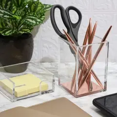 Juvale 2-Pack Acrylic Pencil Pen Holder Desk Stationery Office Organization, Rose Gold