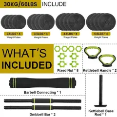 Adjustable Dumbbell Set, 66/88Lbs Free Weights Set with Connector, 4 In 1 Weight Set Used As Barbell, Kettlebells